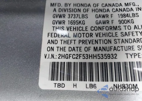 2017 Honda Civic Lx из США, поврежденный, VIN 2HGFC2F53HH535932